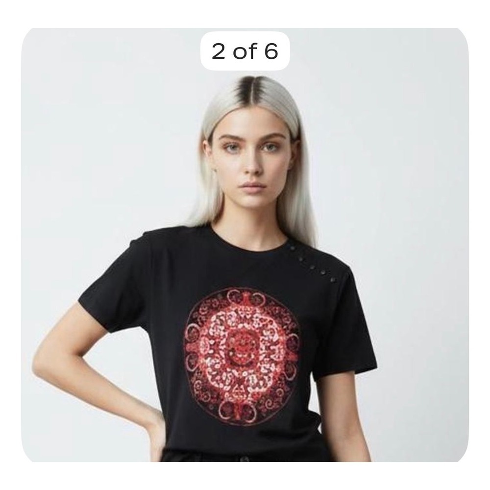 Jones Wear Womens Y2K Black Mandala Graphic Mock Neck Side Button Top Large 282